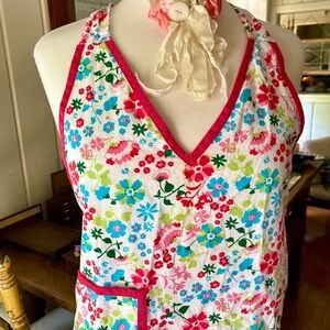 Floral Apron with Red Trim